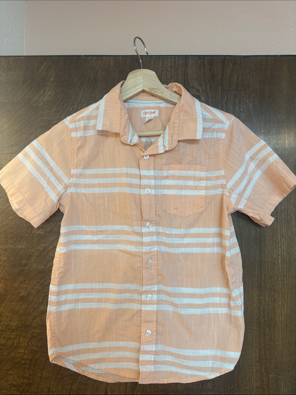 Cat & Jack Peach and White Striped Short-Sleeve Button-Down Shirt
